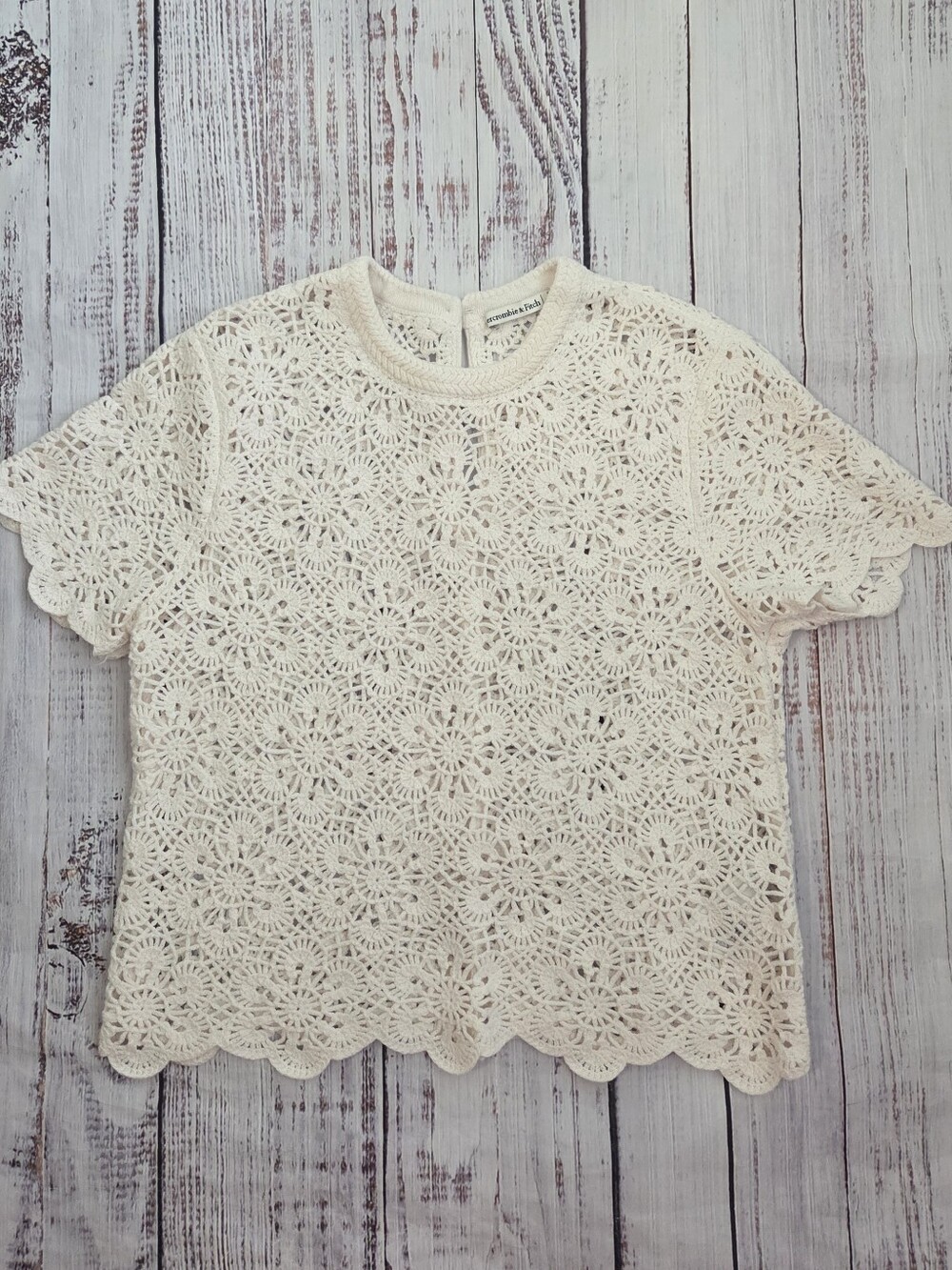 Abercrombie & Fitch Crochet Knit Top Short Sleeve Shirt Floral Crop Small